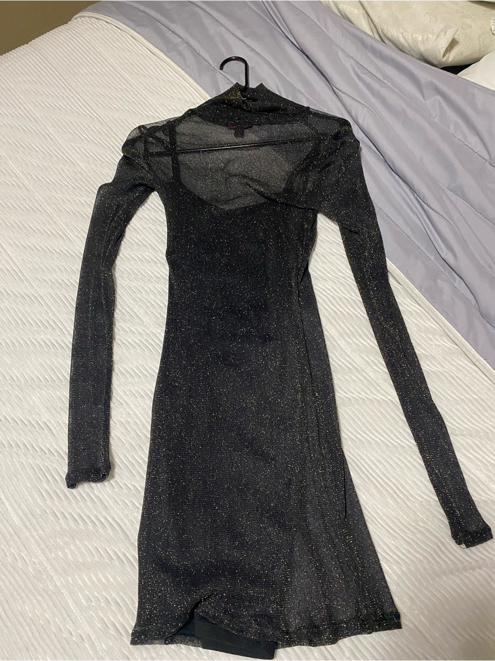 Material Girl Black Long-Sleeve Metallic Sheer Dress